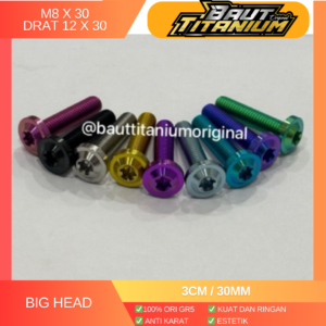 Baut Titanium M8X30 B drat 12 x 30  Gr5 - Big Head