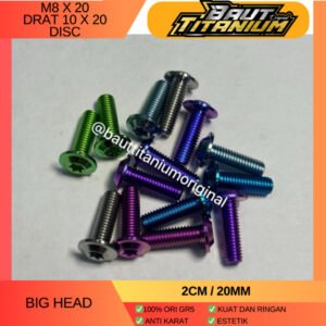 Baut Titanium M8X20 B TIPIS drat 12 x 20  Gr5 - Big Head